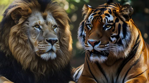 Portrait of a Lion and Tiger Together