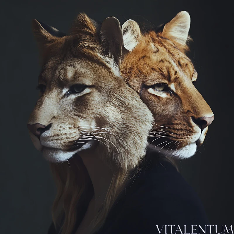 Dual Feline Portrait: Lion and Tiger AI Image