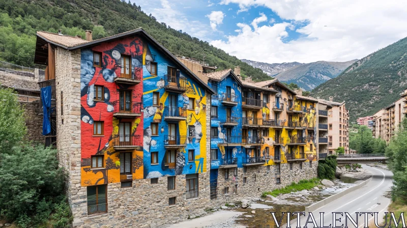 Vibrant Painted Buildings in the Countryside AI Image