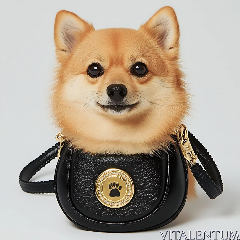 Cute Dog and Fashionable Black Purse Combination AI Image