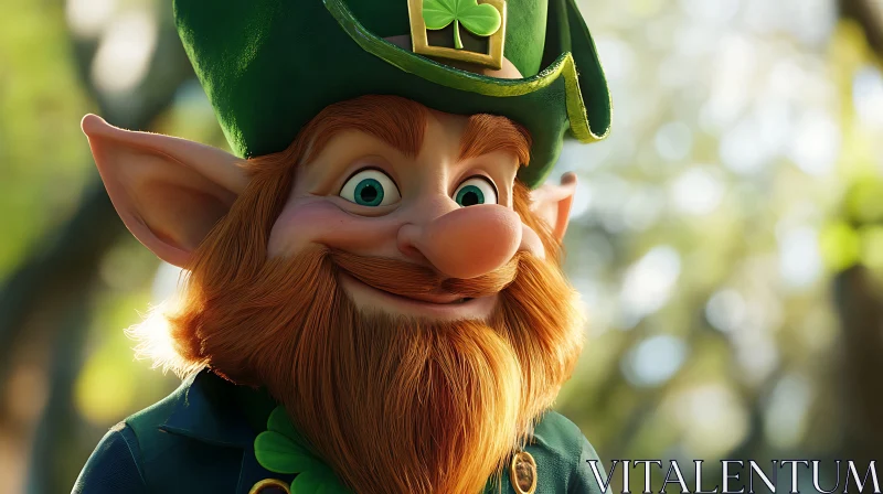 Smiling Leprechaun with Green Hat AI Image