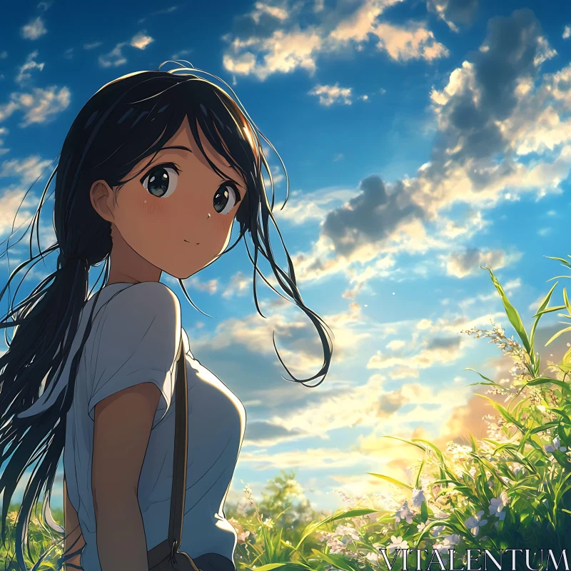 Anime Girl Portrait with Sunset Background AI Image