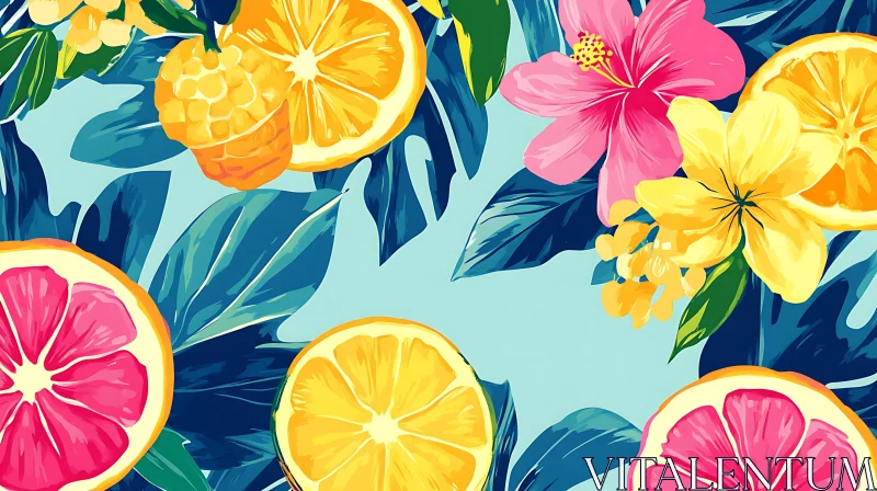 AI ART Tropical Flowers and Citrus Slices