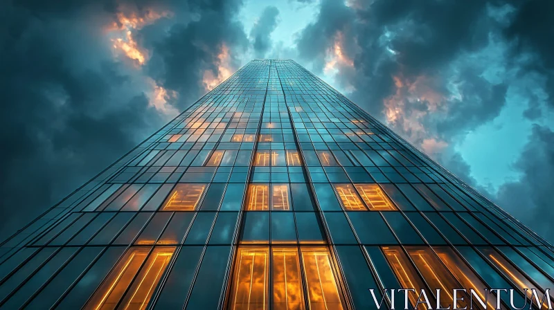 Stunning Skyscraper under Dramatic Sky AI Image