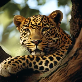Resting Leopard in Tree