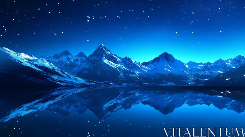 Snowy Peaks Mirrored in Calm Waters AI Image