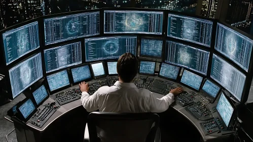 Cybersecurity Expert Working on Multiple Monitors