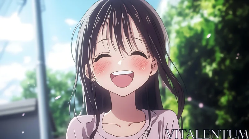 Joyful Anime Girl in Sunlight AI Image