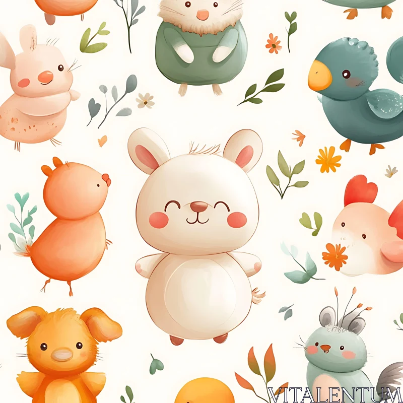 Whimsical Animal Pattern in Soft Hues AI Image