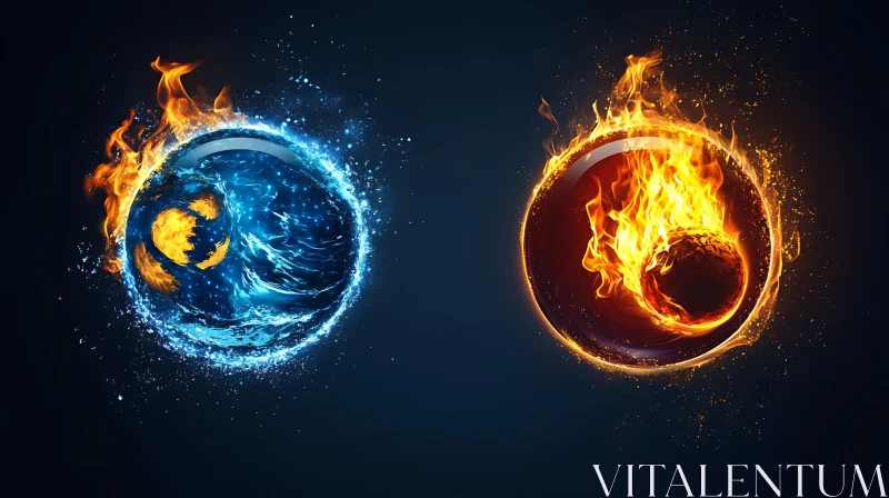AI ART Fiery and Aquatic Spheres Composition