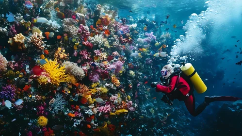 Scuba Diver Exploring a Colorful Coral Reef