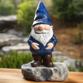 Garden Gnome Statue on Stone