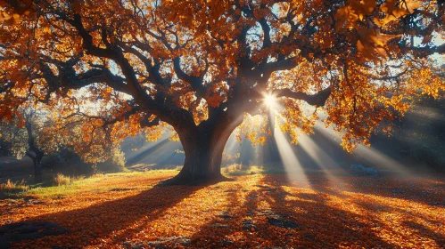 Majestic Tree with Sunlit Orange Leaves