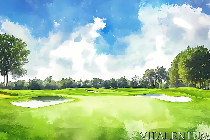 AI ART Serene Golf Course Landscape with Lush Greens , AI