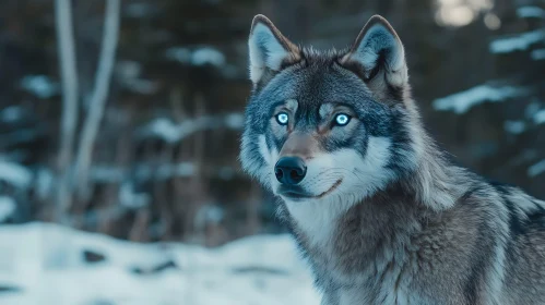 Wolf with Glowing Eyes in Snow