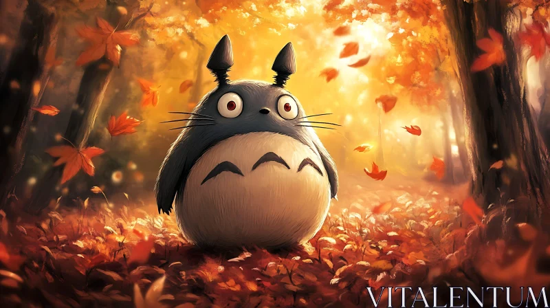 Autumn Forest Fantasy with Adorable Cartoon Creature AI Image