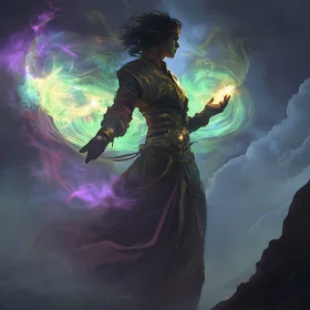 Mystic Woman with Orb in Cloudy Realm