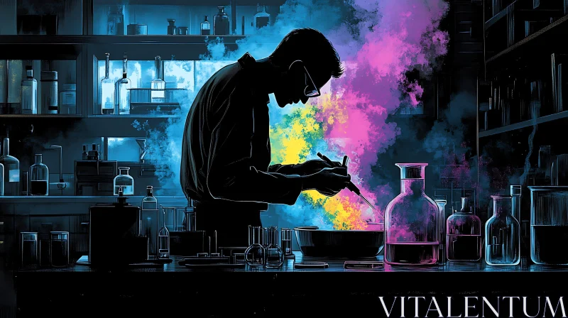 Scientist Mixing Colorful Liquids in Lab AI Image