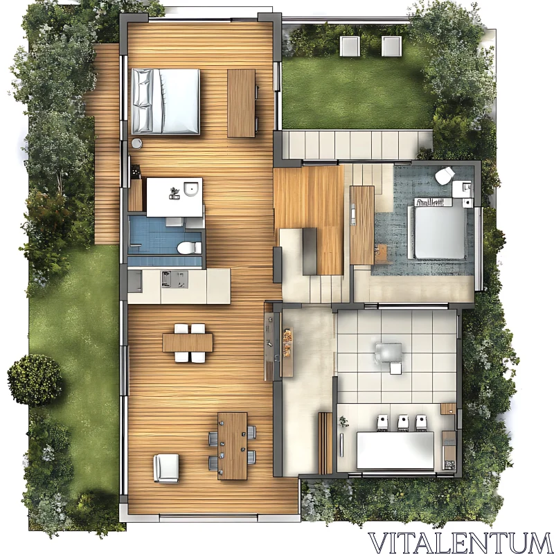 Contemporary Home Layout with Garden Areas AI Image