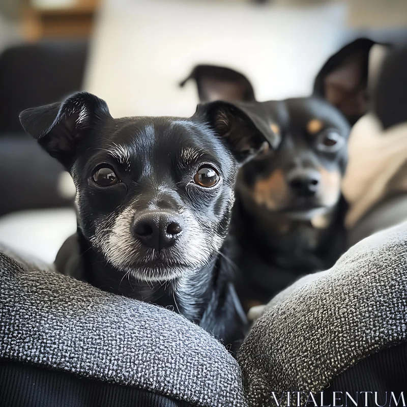 Cute Black Dogs in a Cozy Setting AI Image