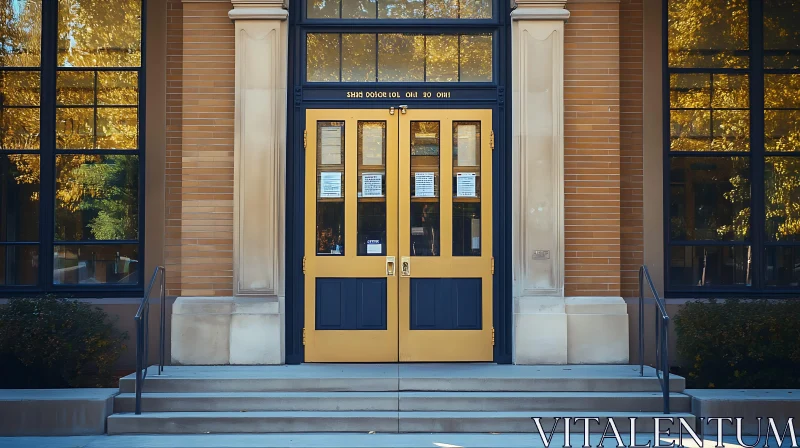 Stately Yellow and Blue Doors with Autumn Reflections AI Image