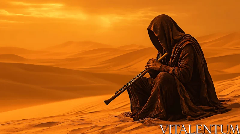 Monk Playing Flute in the Desert AI Image