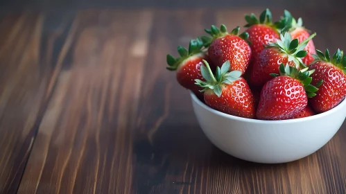 Bowl of Strawberries on Wooden Table