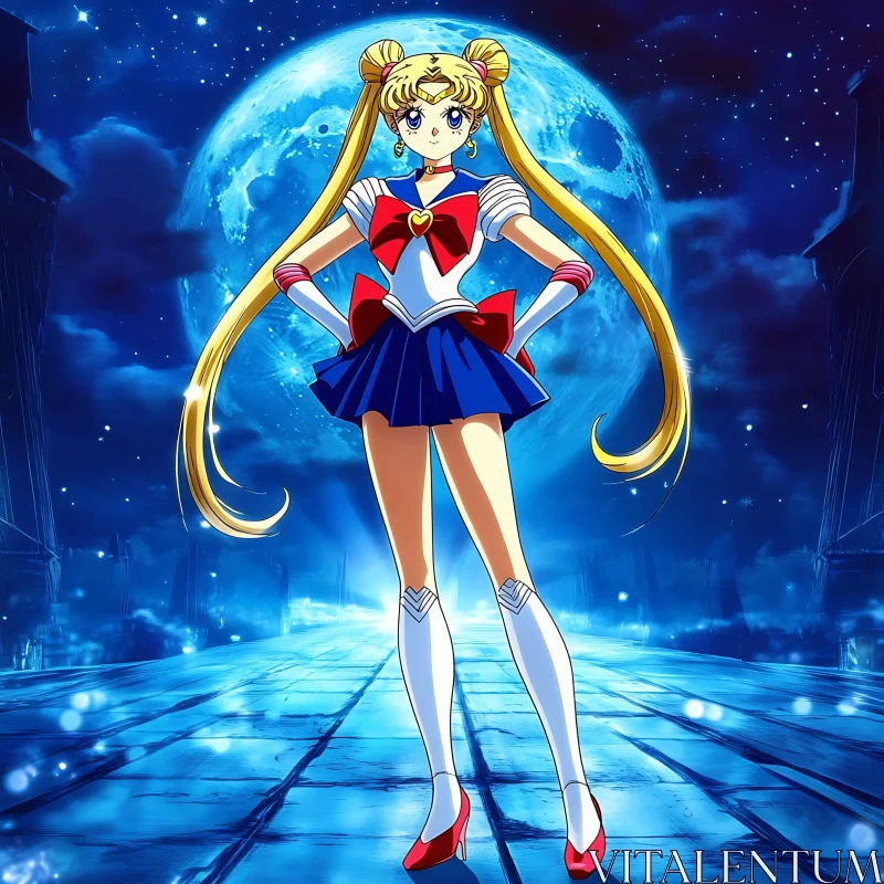 Sailor Outfit Anime Under Moonlit Sky AI Image