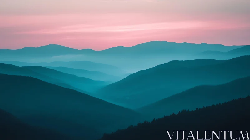 AI ART Layered Mountains in Blue Hues