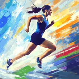 Energetic Painting of a Female Runner in Motion