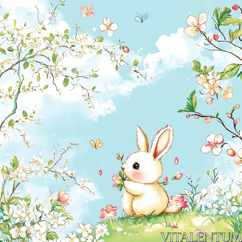 Floral Meadow Bunny AI Image