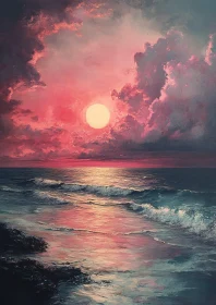 Tranquil Ocean Sunset Art with Gentle Waves