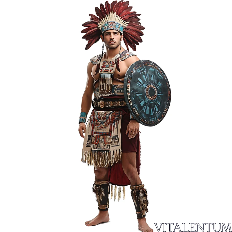 AI ART Man Portraying Aztec Warrior with Shield