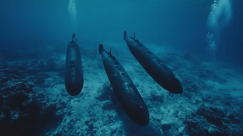 Naval Submarines in Deep Ocean