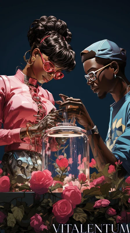 Afrofuturism Inspired Artwork: Moonlit Roses in Glass AI Image