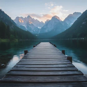 Tranquil Lake and Mountain View with Pier