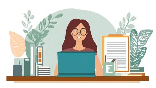 Illustration of Woman in Home Office