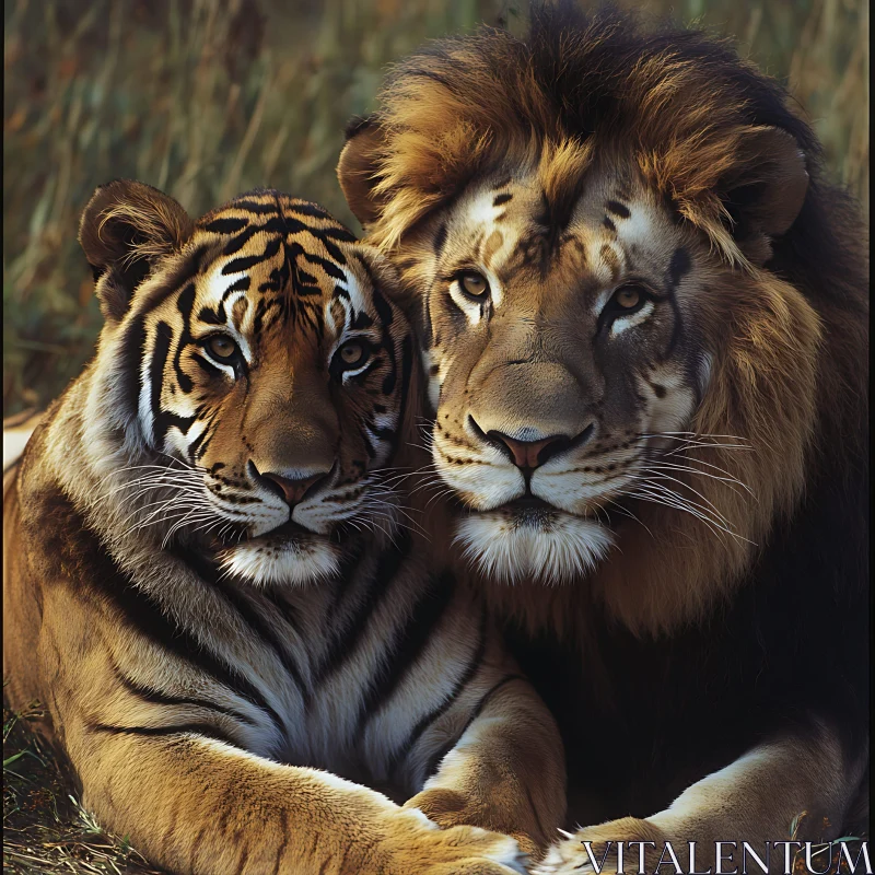 Majestic Lion and Tiger Together AI Image