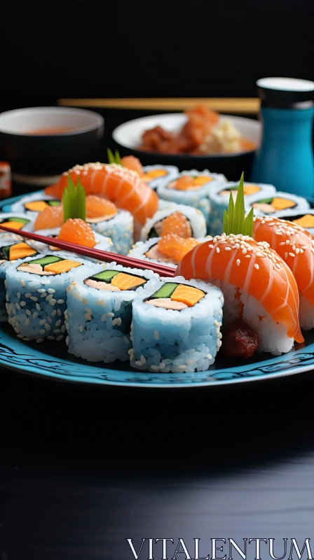 Exquisite Sushi Plate on Table - Symbolic Jewish Culture Themes AI Image
