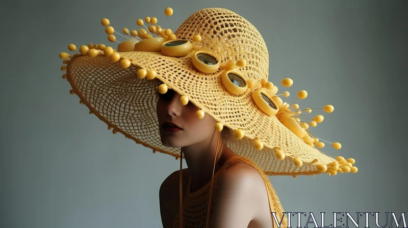 AI ART Extravagant Yellow Crochet Hat for Women | Playful 3D Embellishments