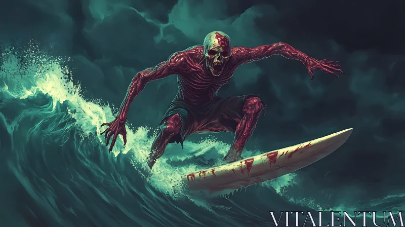 Undead Surfer Rides the Ocean Wave AI Image