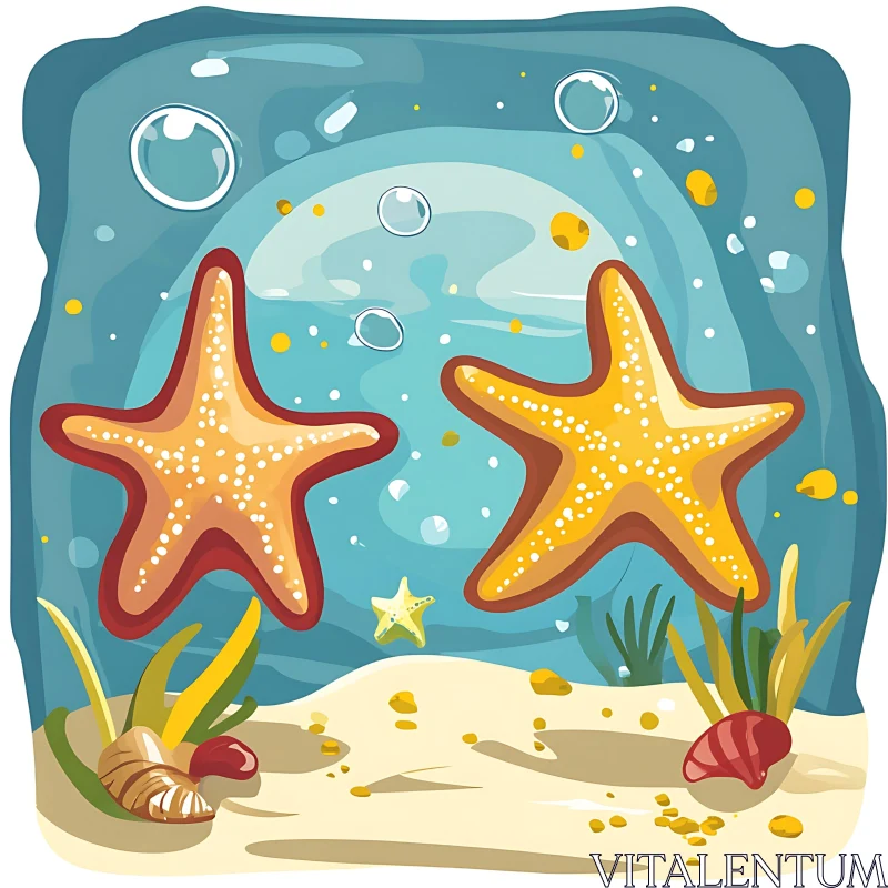 AI ART Cartoon Starfish Underwater