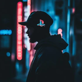 Man in Cap with Neon Lights