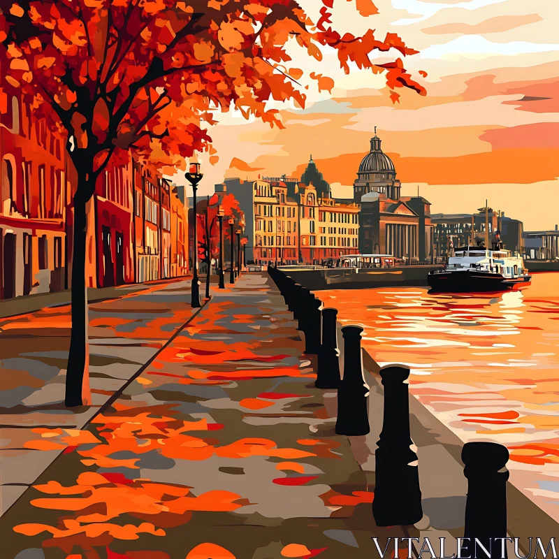 AI ART Riverside City in Autumnal Colors