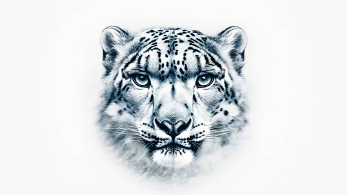 Snow Leopard Face on White Background