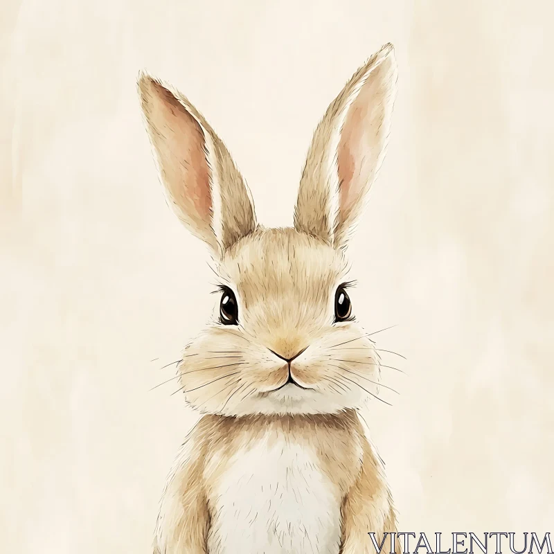 Sweet Bunny Face Watercolor Illustration AI Image