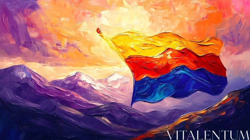 Abstract Mountain Flag Art AI Image