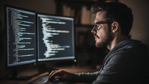 Man Coding at Night