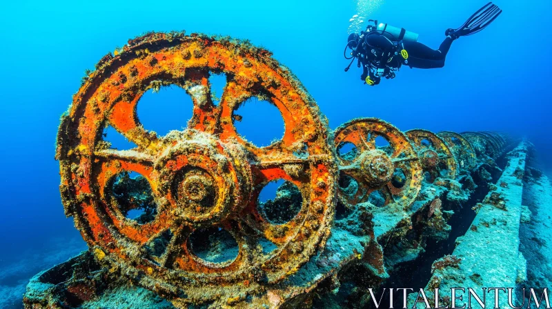 Ocean's Hidden Wreckage: An Underwater Scenery AI Image