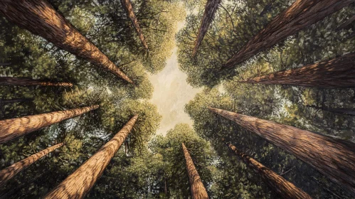 Sunlit Forest Canopy and Towering Trees Perspective